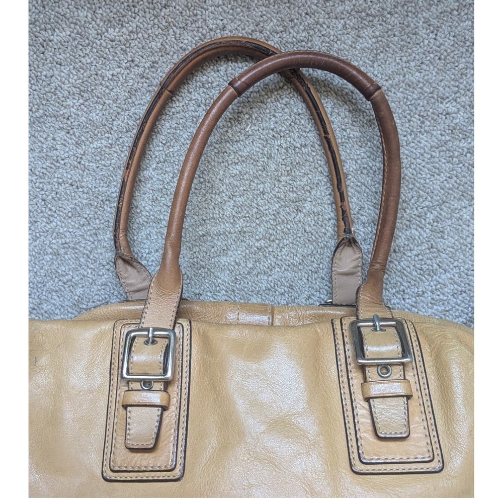 Coach Hamilton Tote Women Large Camel Tan Leather Buckle Satchel Handbag F13811 - Picture 7 of 16